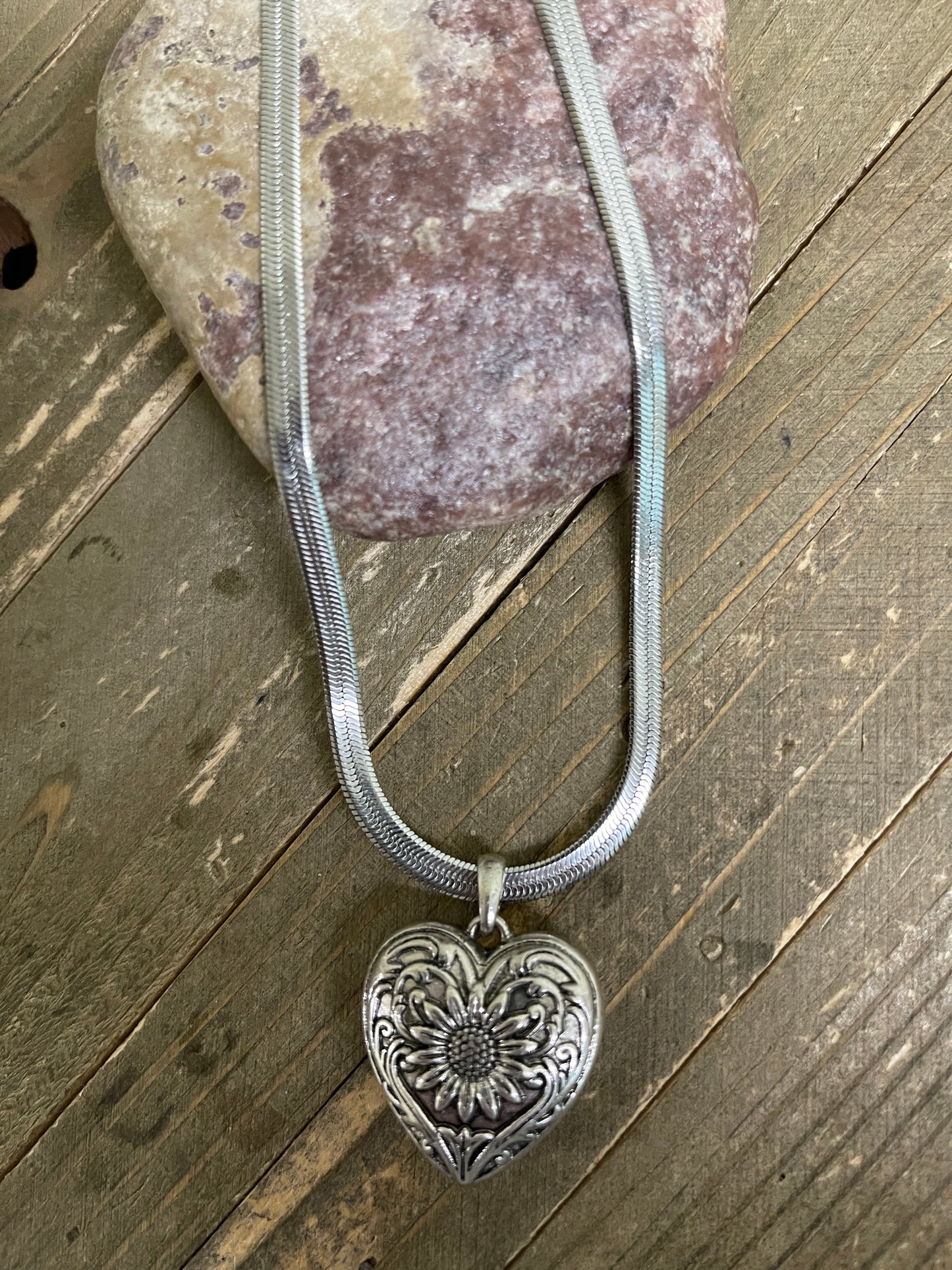 Fancy Heart Pendant on a Silver chain Necklace