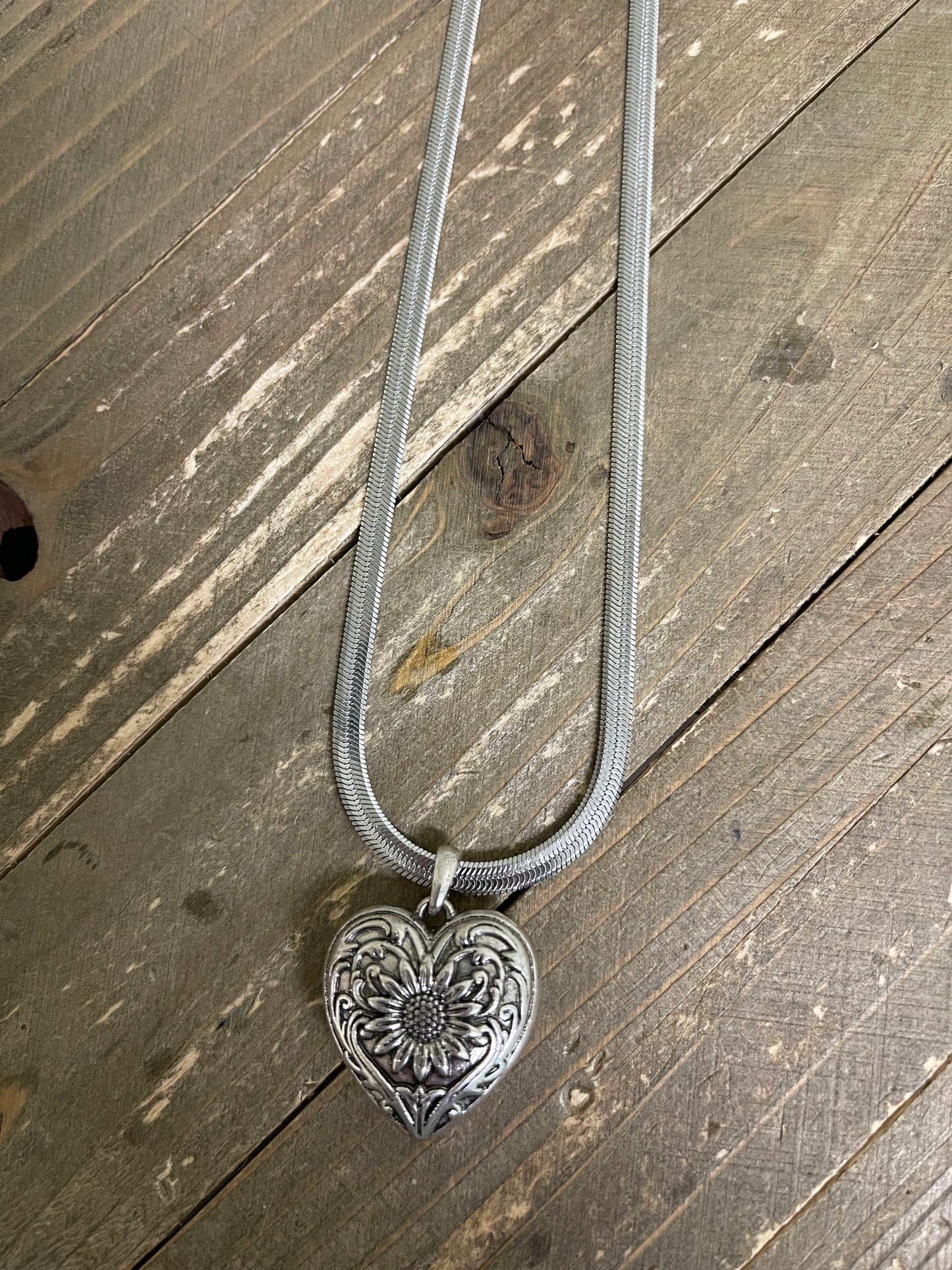 Fancy Heart Pendant on a Silver chain Necklace