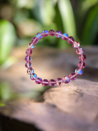 Pink Holographic glass beaded Stretch braceletPink tiful of LOVE