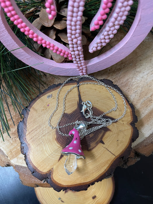 Pink Polka Dot Mushroom Pendant on a Silver chain NecklacePink tiful of LOVE