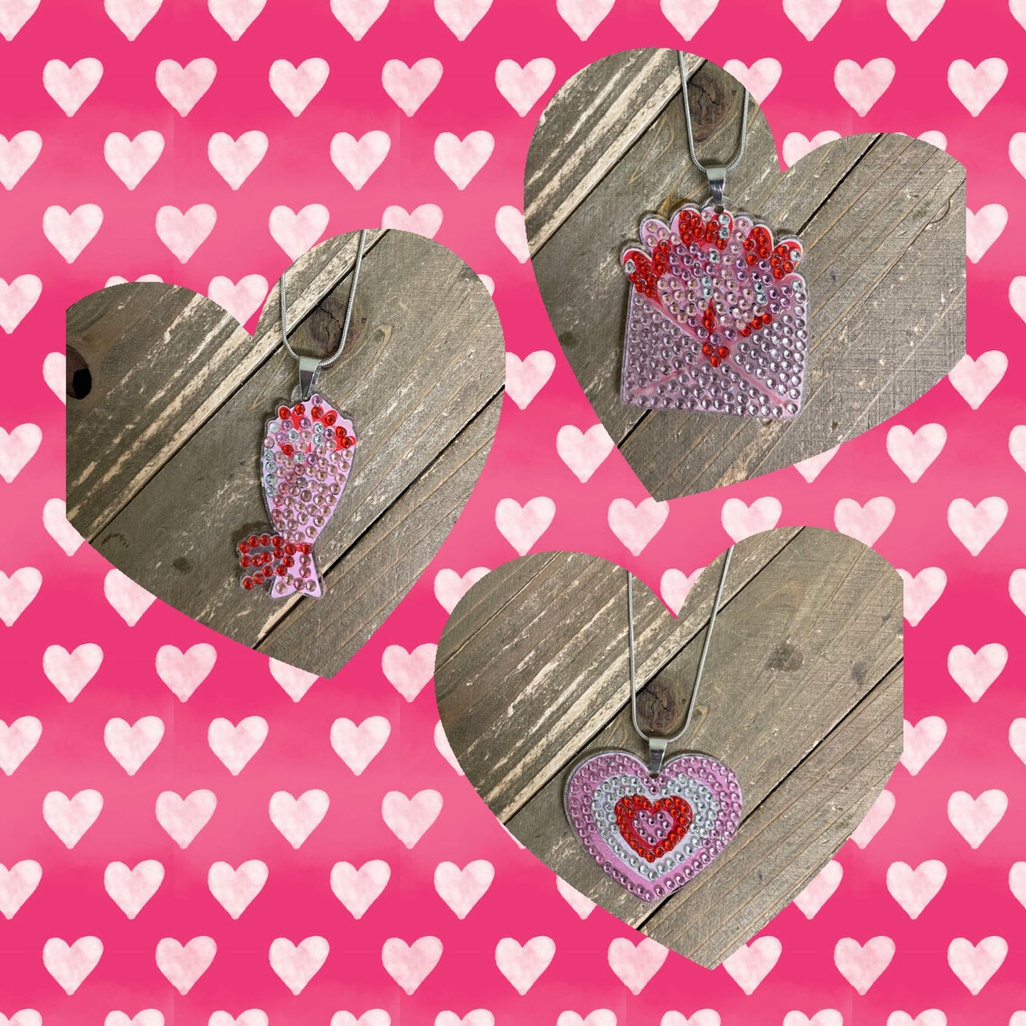 Valentine Diamond Painting Pendants on a Silver Chain (3 to choose)