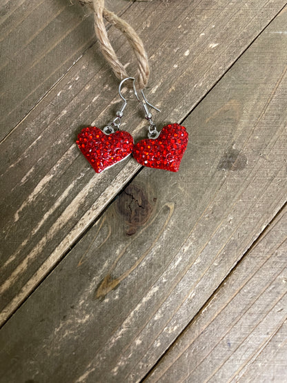Valentine's Day Red Pave Heart Wire Earring