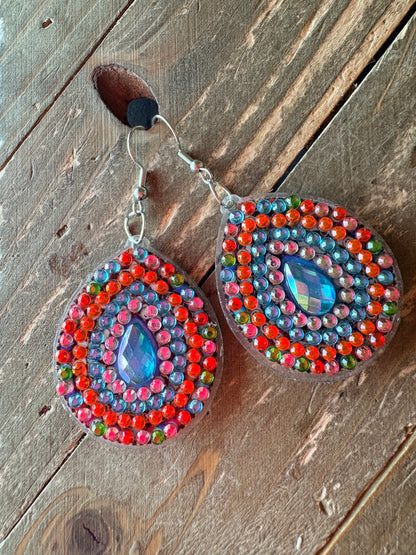Diamond Painting Teardrop Wire Earrings – Multicolor Gemstone Dangle Earrings