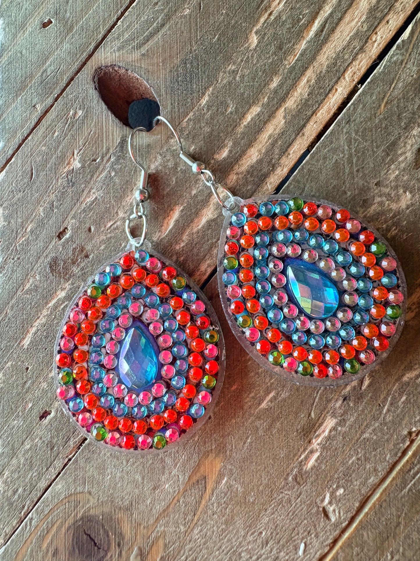 Diamond Painting Teardrop Wire Earrings – Multicolor Gemstone Dangle Earrings
