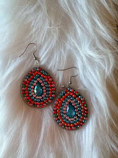 Diamond Painting Teardrop Wire Earrings – Multicolor Gemstone Dangle Earrings