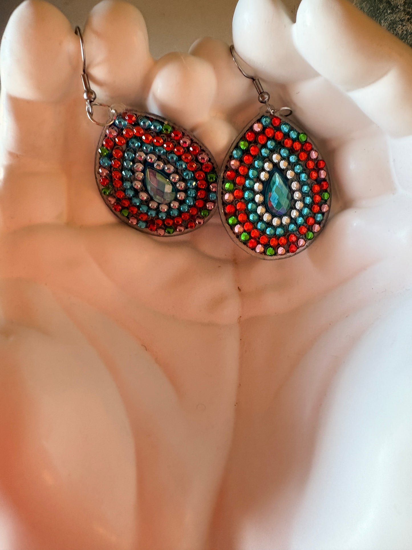 Diamond Painting Teardrop Wire Earrings – Multicolor Gemstone Dangle Earrings