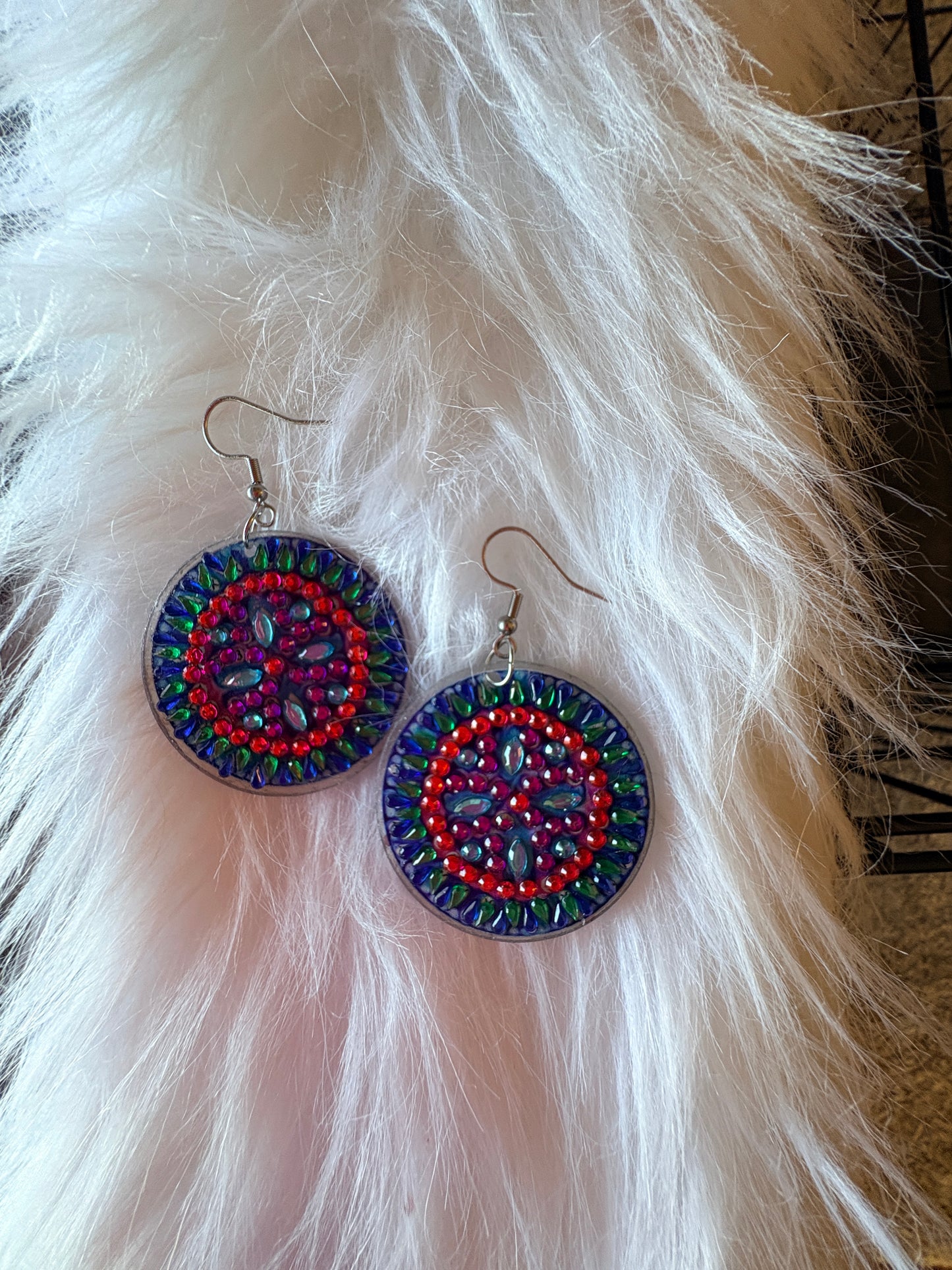 Diamond Painting Round Wire Earrings – Multicolor Gemstone Dangle Earrings