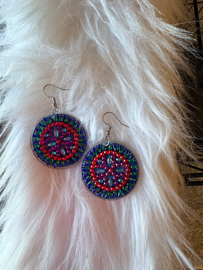 Diamond Painting Round Wire Earrings – Multicolor Gemstone Dangle Earrings