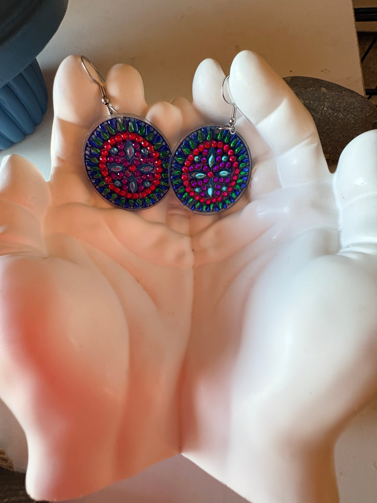 Diamond Painting Round Wire Earrings – Multicolor Gemstone Dangle Earrings