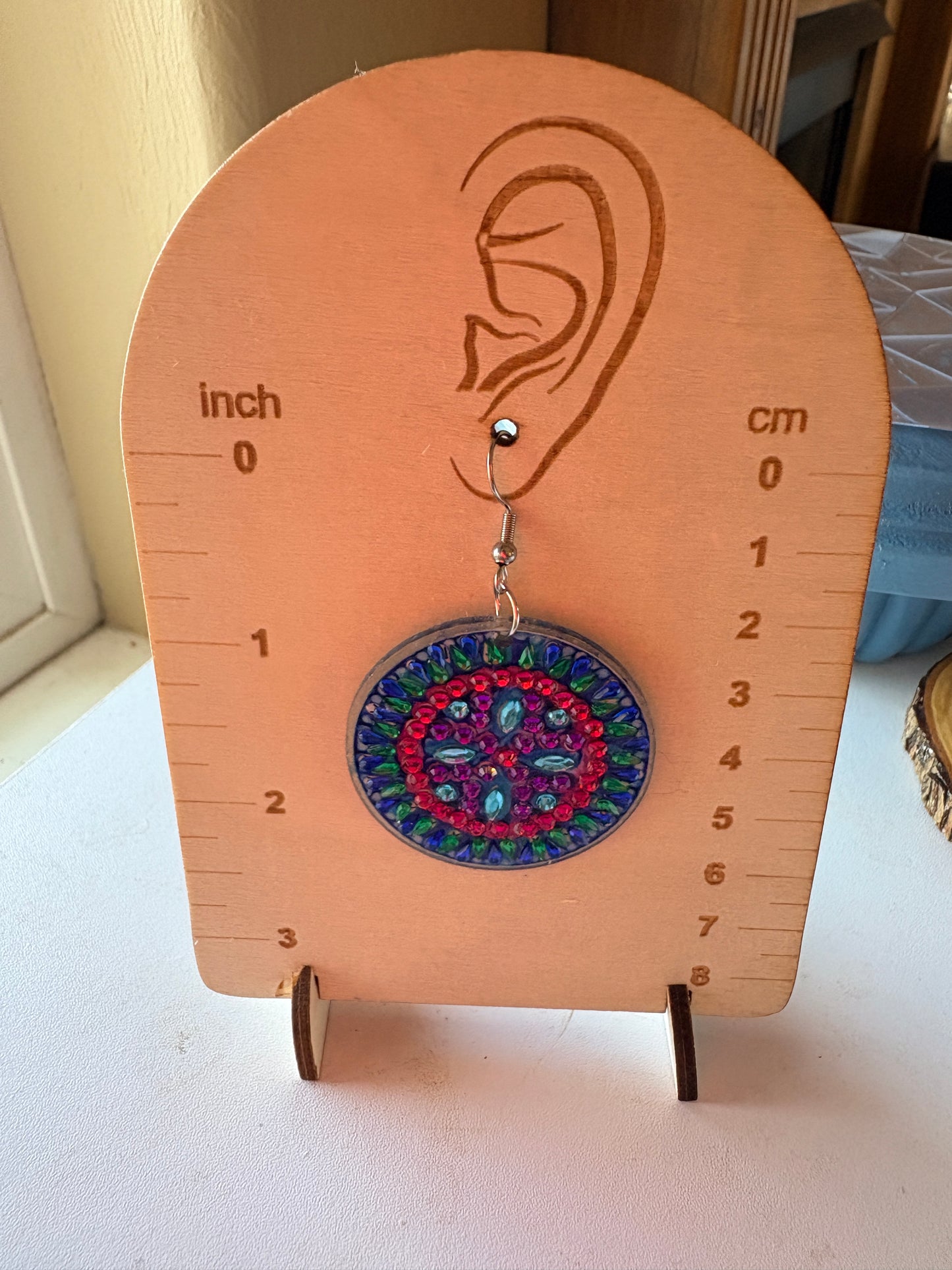 Diamond Painting Round Wire Earrings – Multicolor Gemstone Dangle Earrings