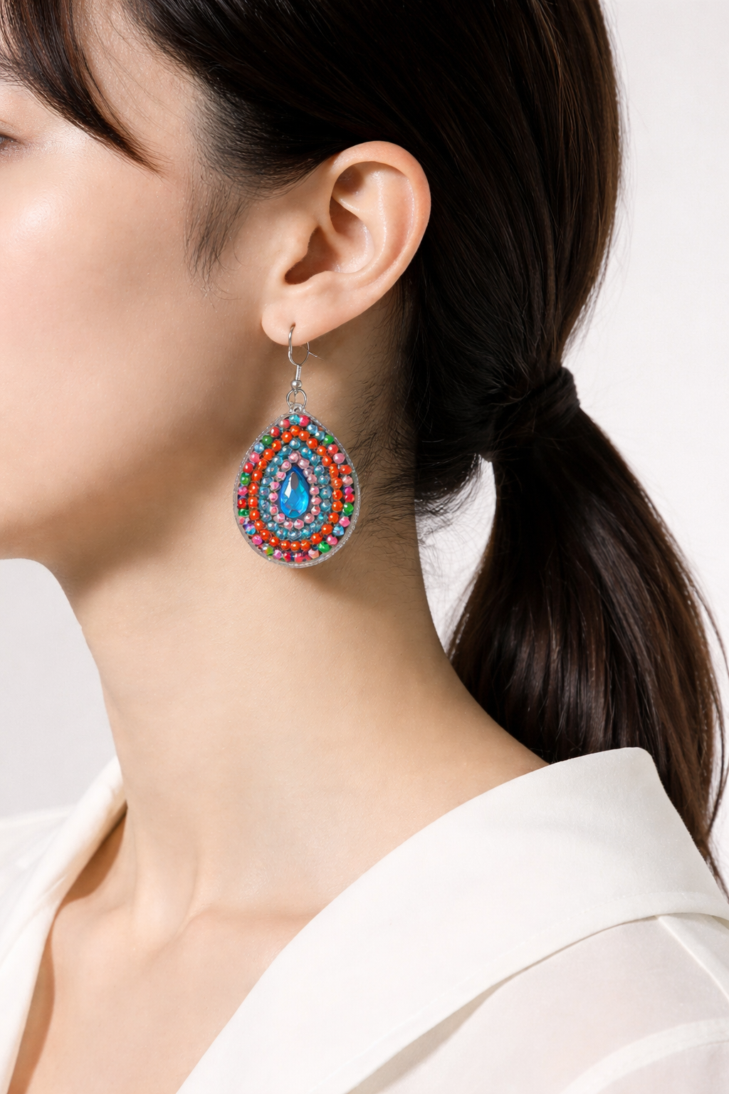 Diamond Painting Teardrop Wire Earrings – Multicolor Gemstone Dangle Earrings