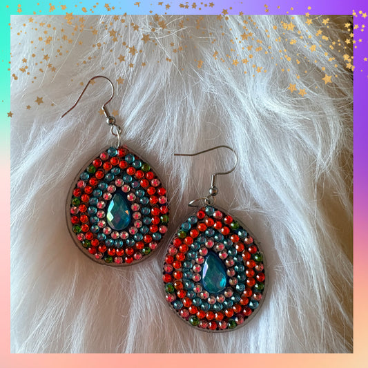 Diamond Painting Teardrop Wire Earrings – Multicolor Gemstone Dangle Earrings