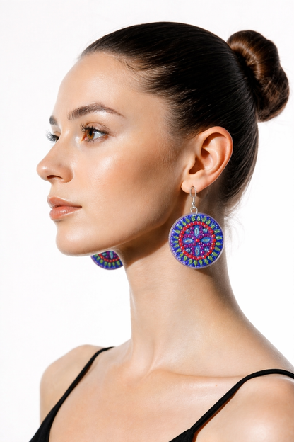 Diamond Painting Round Wire Earrings – Multicolor Gemstone Dangle Earrings