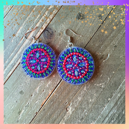 Diamond Painting Round Wire Earrings – Multicolor Gemstone Dangle Earrings