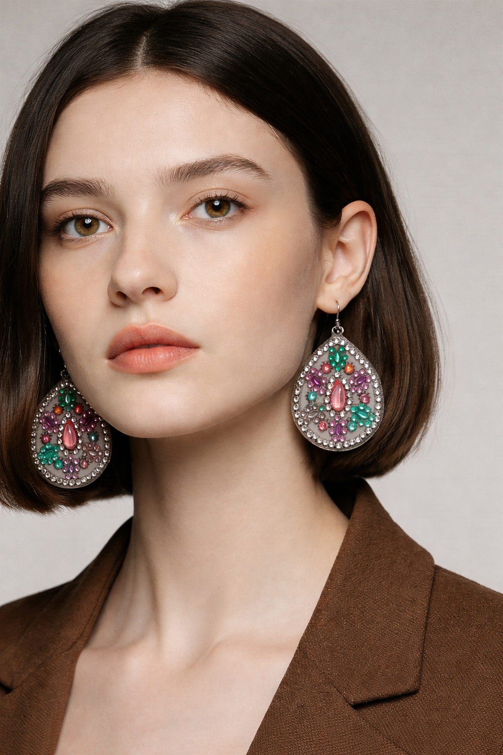 Diamond Art Teardrop Earrings – Multicolor Gemstone Acrylic Dangle Earrings