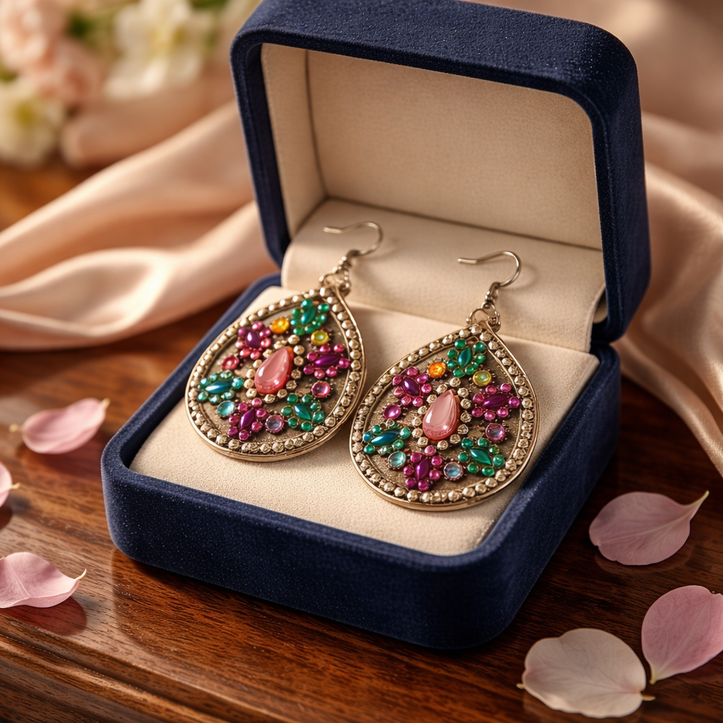 Diamond Art Teardrop Earrings – Multicolor Gemstone Acrylic Dangle Earrings
