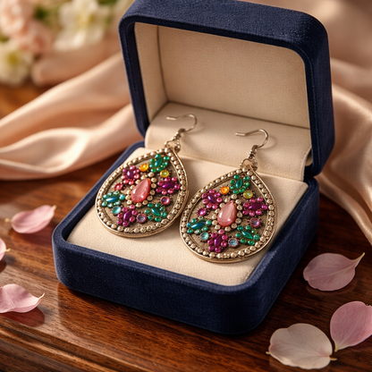 Diamond Art Teardrop Earrings – Multicolor Gemstone Acrylic Dangle Earrings