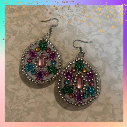 Diamond Art Teardrop Earrings – Multicolor Gemstone Acrylic Dangle Earrings