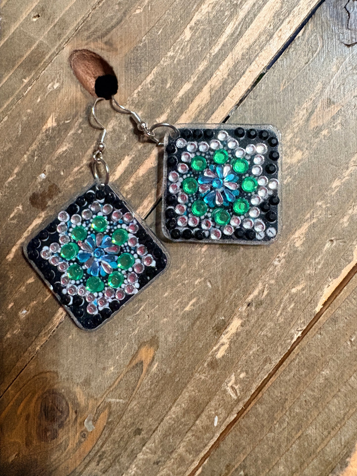 Diamond Art Square Dangle Earrings – Multicolor Gemstone Acrylic Wire Earrings