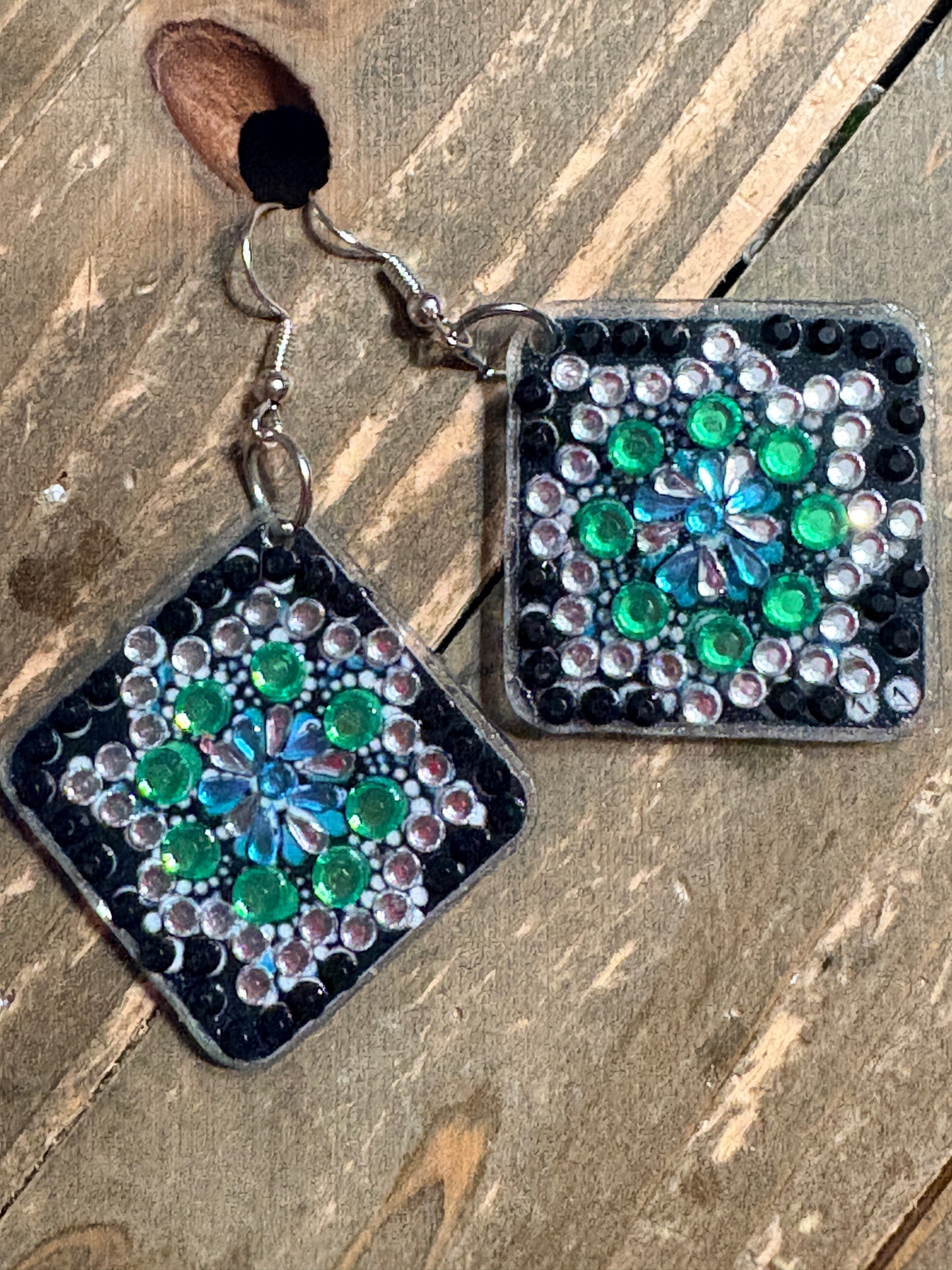 Diamond Art Square Dangle Earrings – Multicolor Gemstone Acrylic Wire Earrings