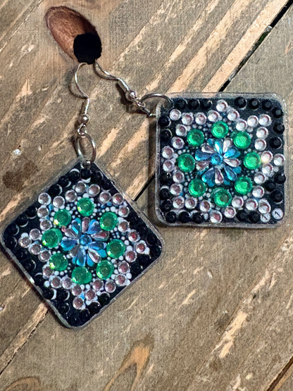 Diamond Art Square Dangle Earrings – Multicolor Gemstone Acrylic Wire Earrings