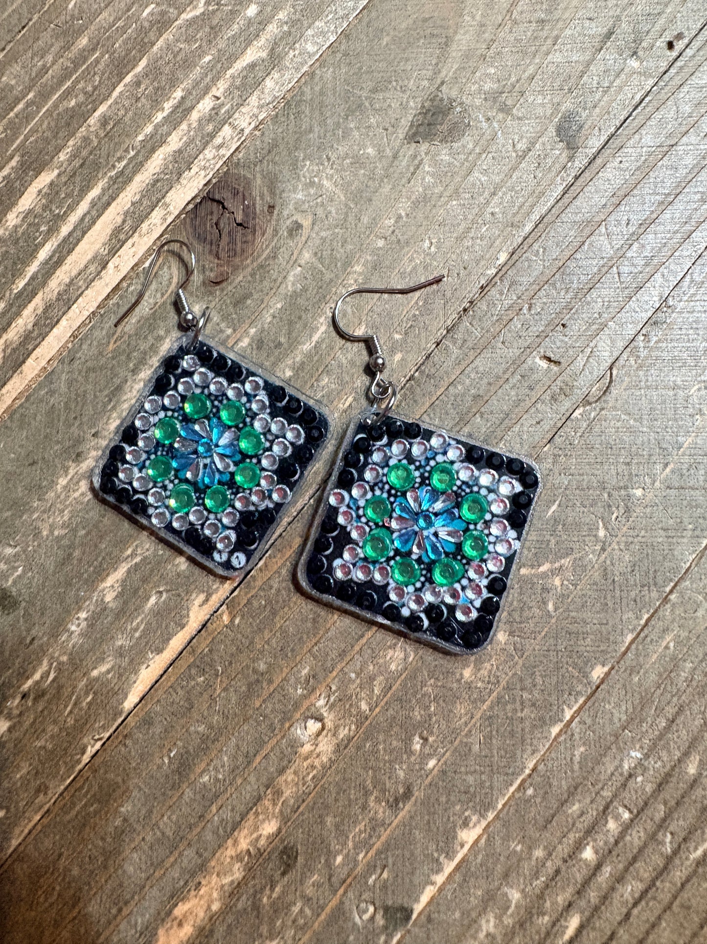 Diamond Art Square Dangle Earrings – Multicolor Gemstone Acrylic Wire Earrings