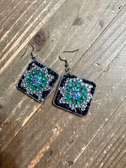 Diamond Art Square Dangle Earrings – Multicolor Gemstone Acrylic Wire Earrings