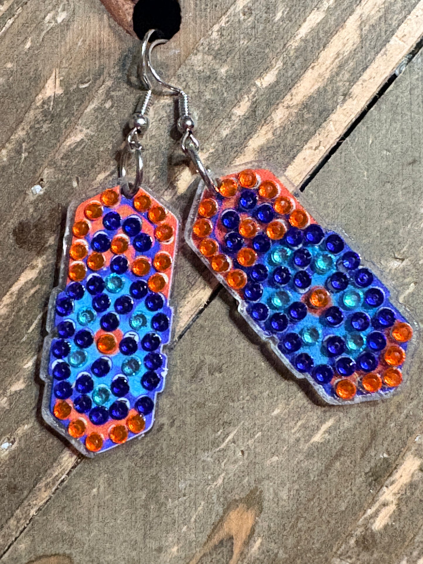 Diamond Art Rectangular Dangle Earrings-2– Multicolor Gemstone Acrylic Wire Earrings (Nickel Free)