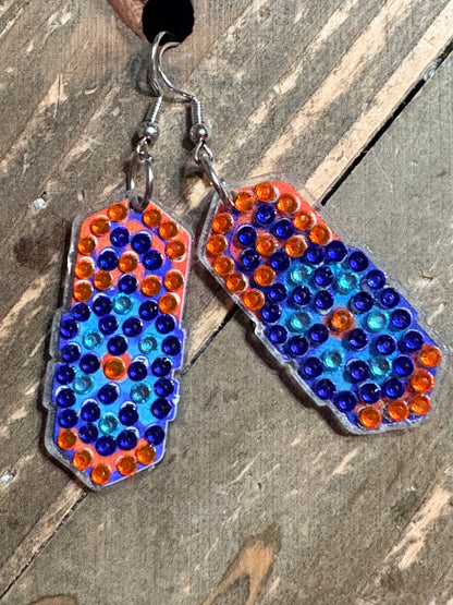 Diamond Art Rectangular Dangle Earrings-2– Multicolor Gemstone Acrylic Wire Earrings (Nickel Free)