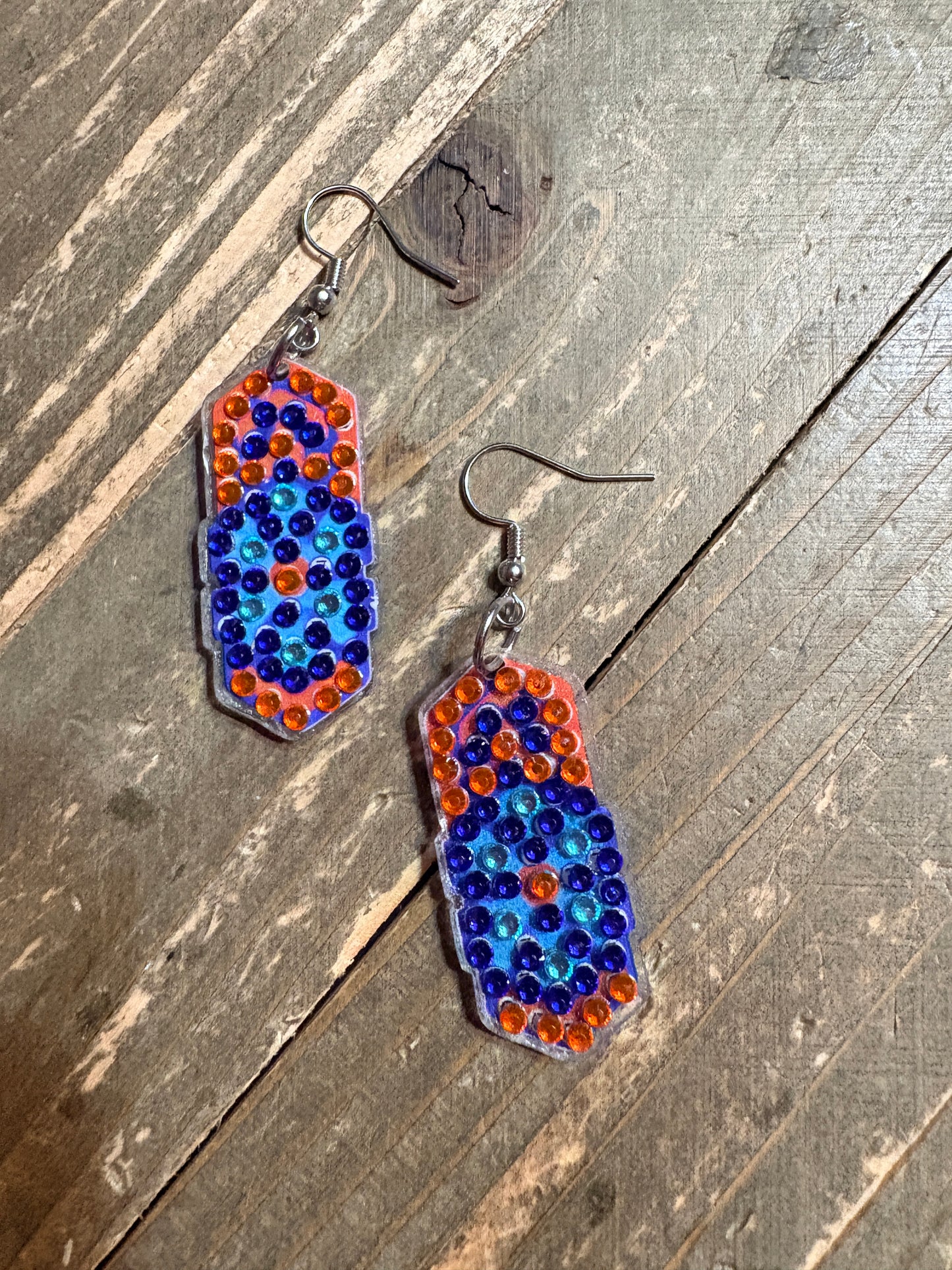 Diamond Art Rectangular Dangle Earrings-2– Multicolor Gemstone Acrylic Wire Earrings (Nickel Free)