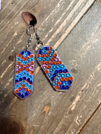 Diamond Art Rectangular Dangle Earrings-3 – Multicolor Gemstone Acrylic Wire Earrings