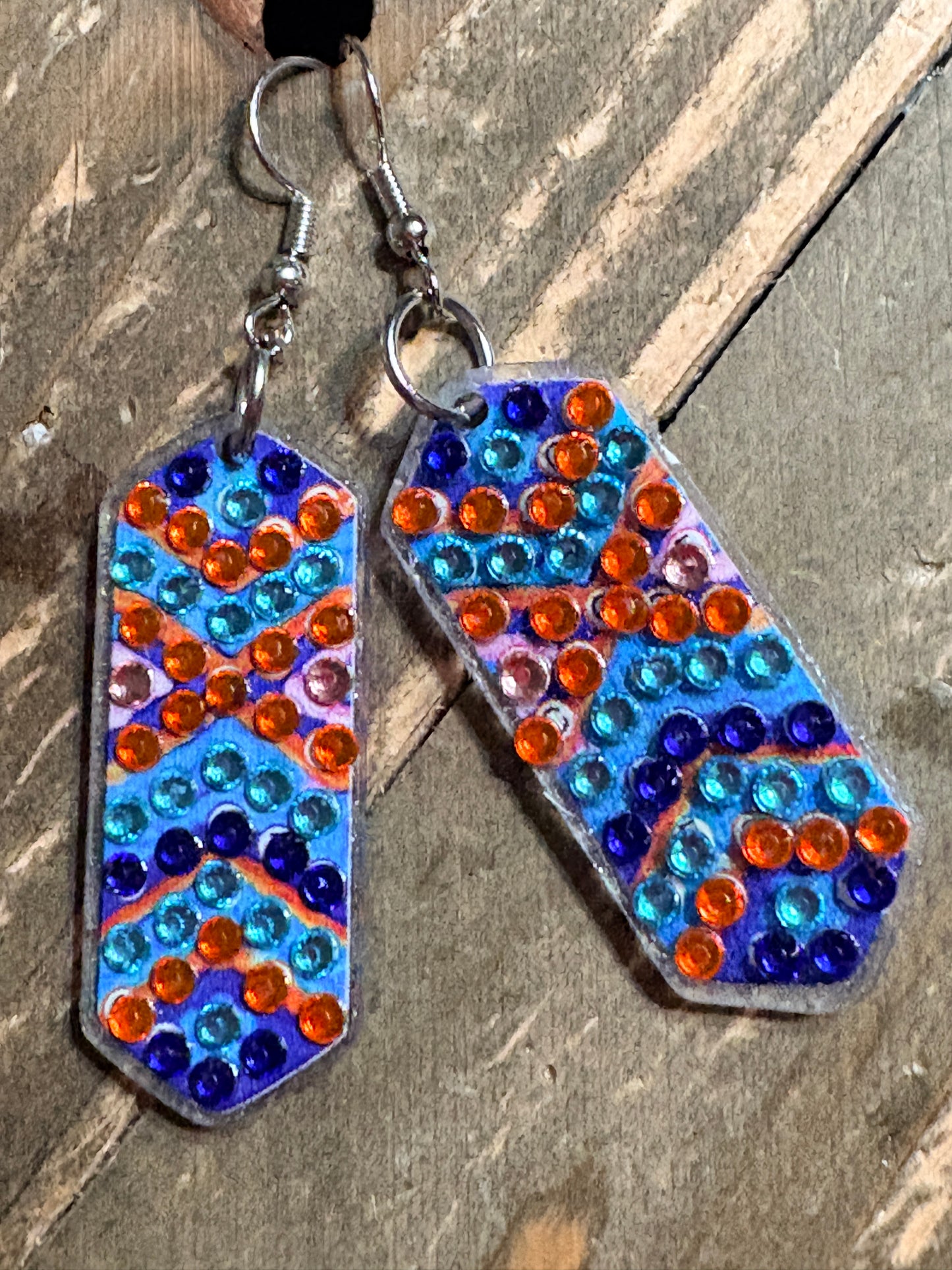 Diamond Art Rectangular Dangle Earrings-3 – Multicolor Gemstone Acrylic Wire Earrings