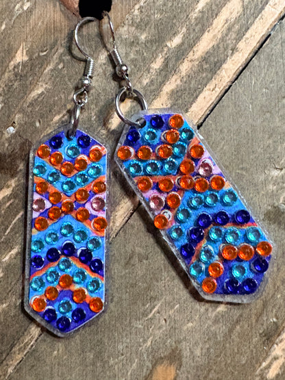 Diamond Art Rectangular Dangle Earrings-3 – Multicolor Gemstone Acrylic Wire Earrings