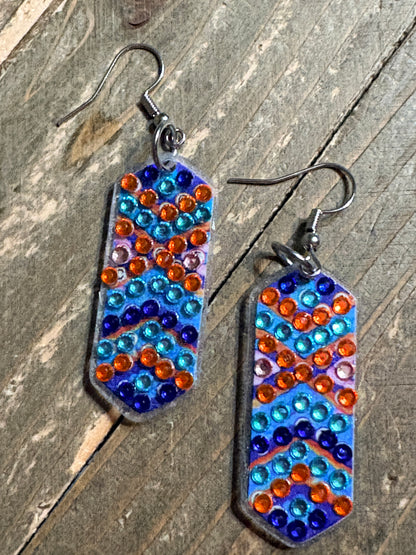 Diamond Art Rectangular Dangle Earrings-3 – Multicolor Gemstone Acrylic Wire Earrings