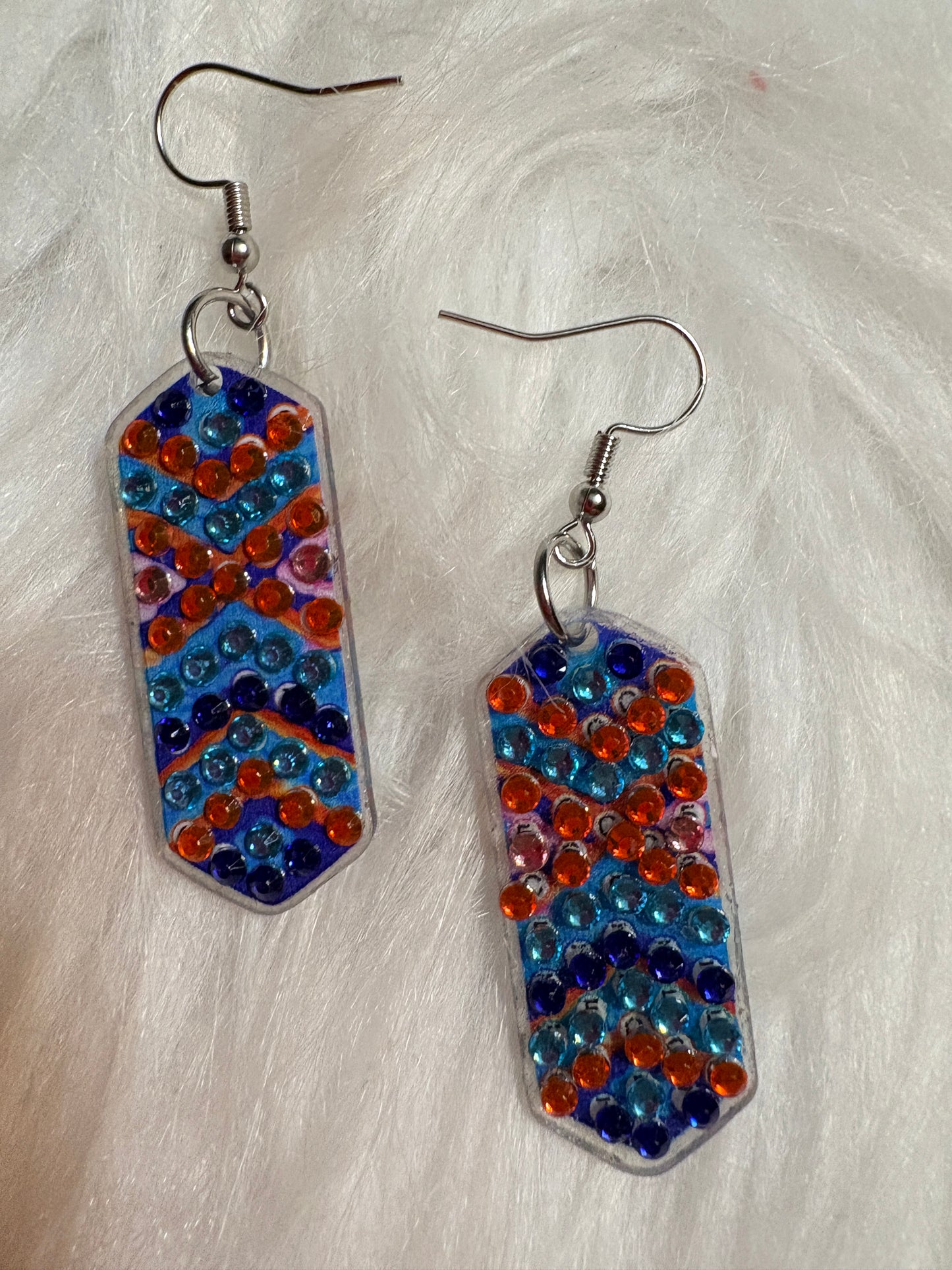 Diamond Art Rectangular Dangle Earrings-3 – Multicolor Gemstone Acrylic Wire Earrings