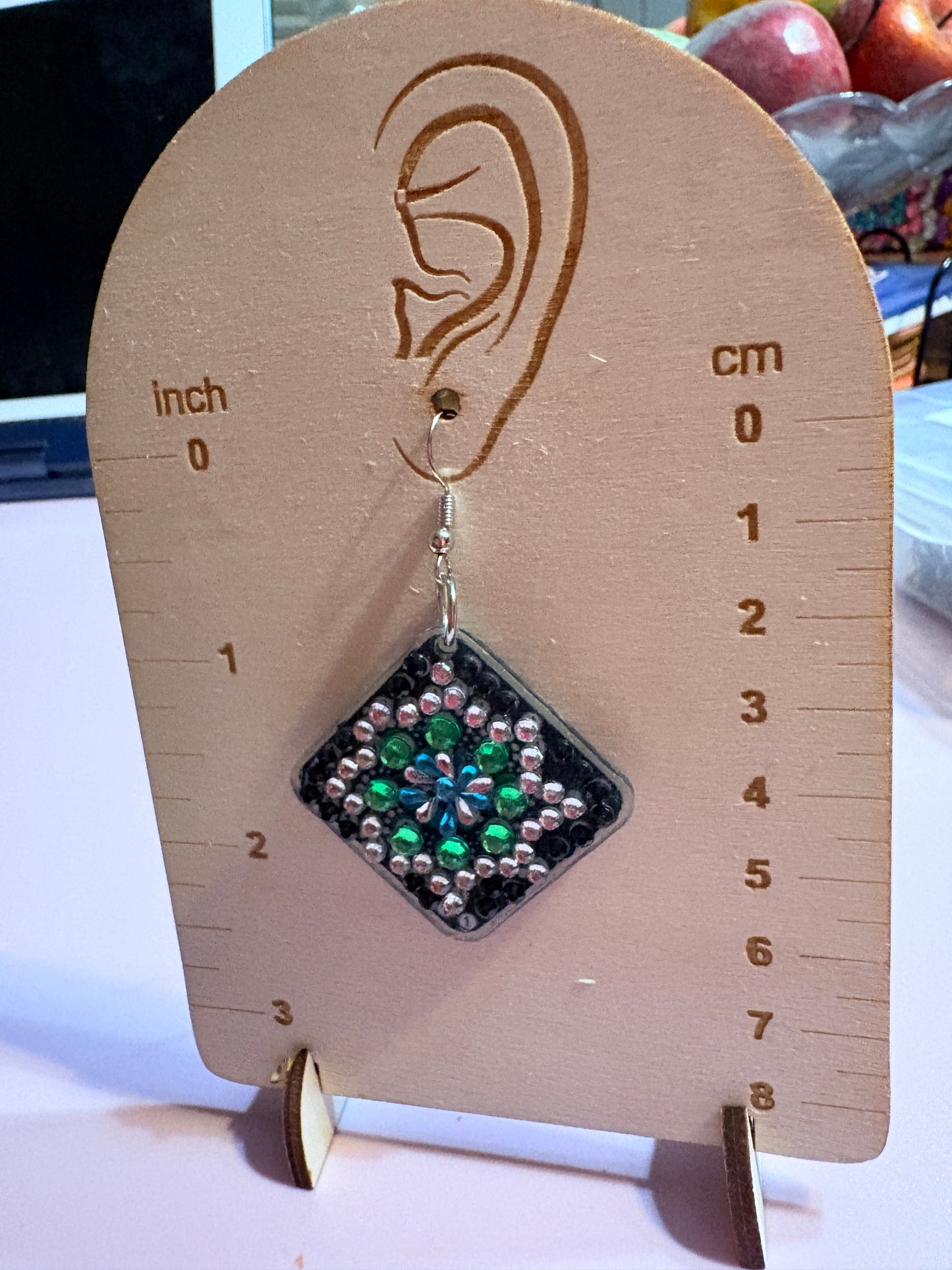 Diamond Art Square Dangle Earrings – Multicolor Gemstone Acrylic Wire Earrings