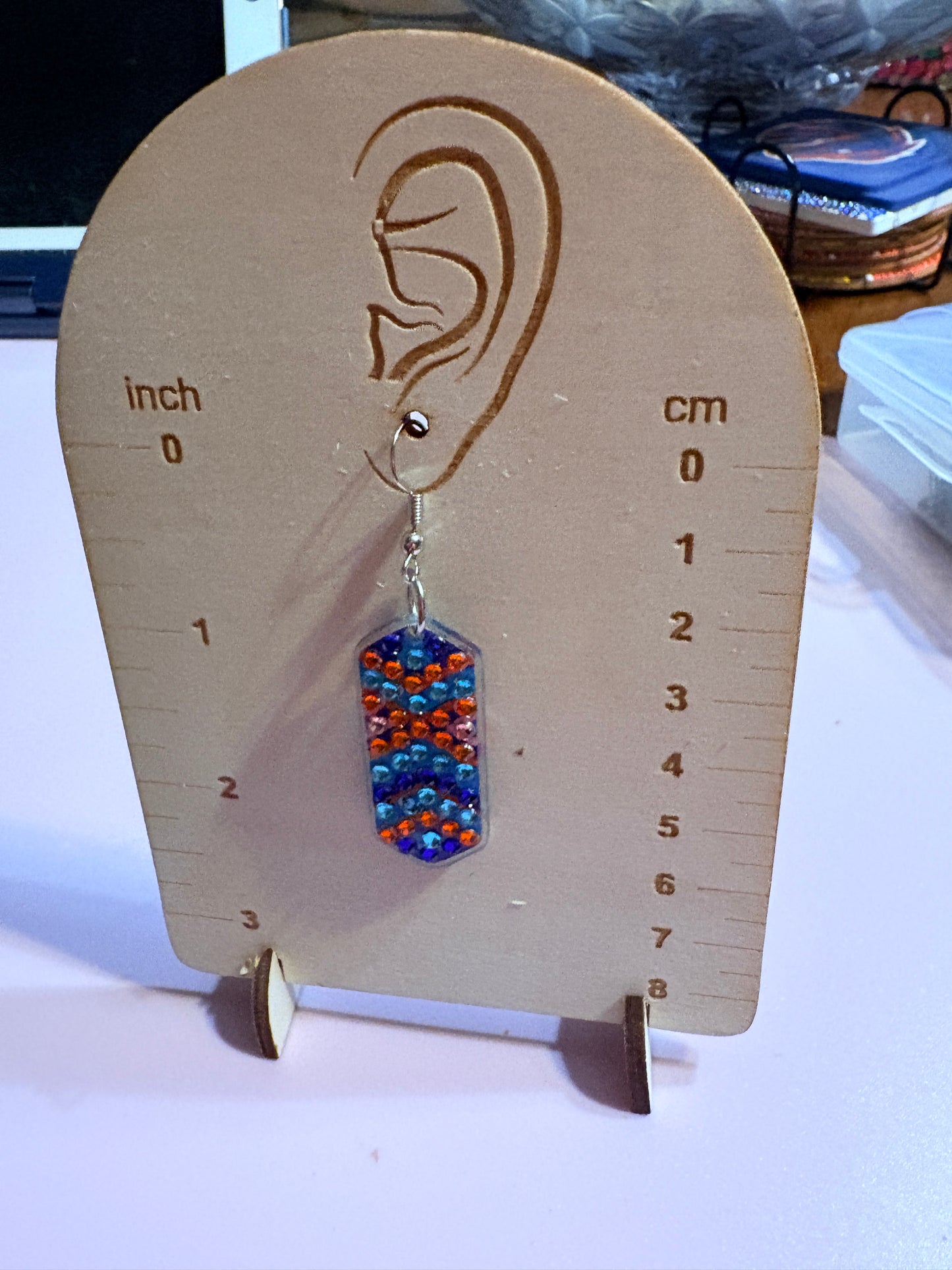 Diamond Art Rectangular Dangle Earrings-2– Multicolor Gemstone Acrylic Wire Earrings (Nickel Free)