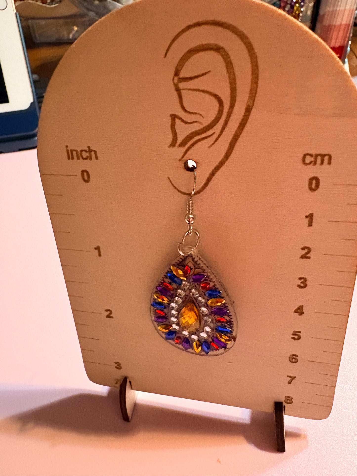 Diamond Art Teardrop Dangle Earrings – Multicolor Gemstone Acrylic Wire Earrings