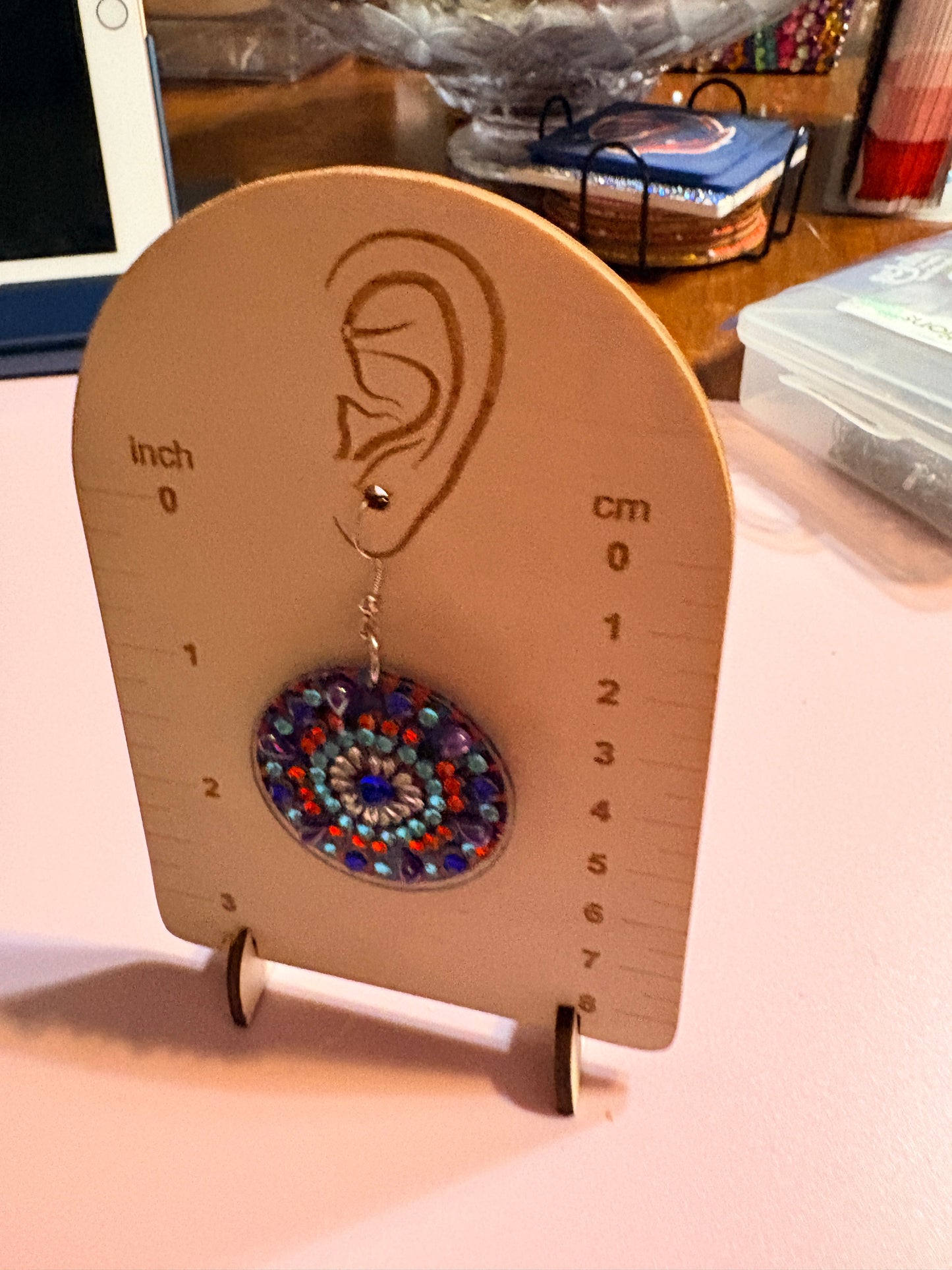 Diamond Art Round Dangle Earrings – Multicolor Mandala Gemstone Acrylic Earrings