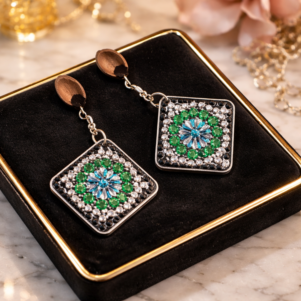 Diamond Art Square Dangle Earrings – Multicolor Gemstone Acrylic Wire Earrings