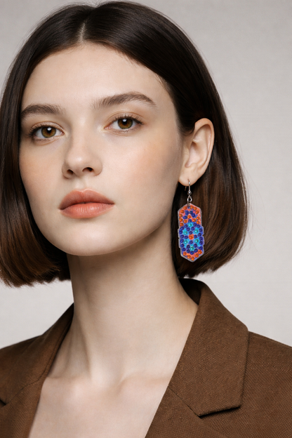Diamond Art Rectangular Dangle Earrings-2– Multicolor Gemstone Acrylic Wire Earrings (Nickel Free)