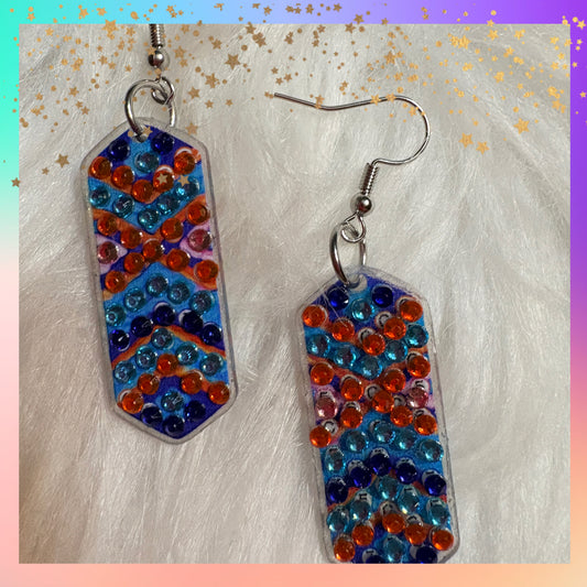 Diamond Art Rectangular Dangle Earrings-2– Multicolor Gemstone Acrylic Wire Earrings (Nickel Free)