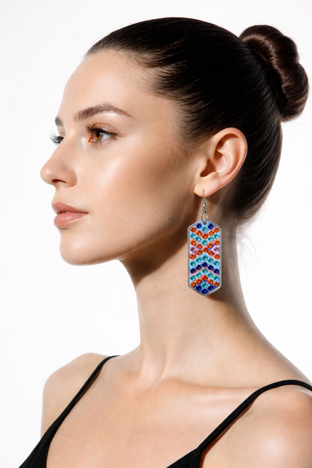 Diamond Art Rectangular Dangle Earrings-3 – Multicolor Gemstone Acrylic Wire Earrings
