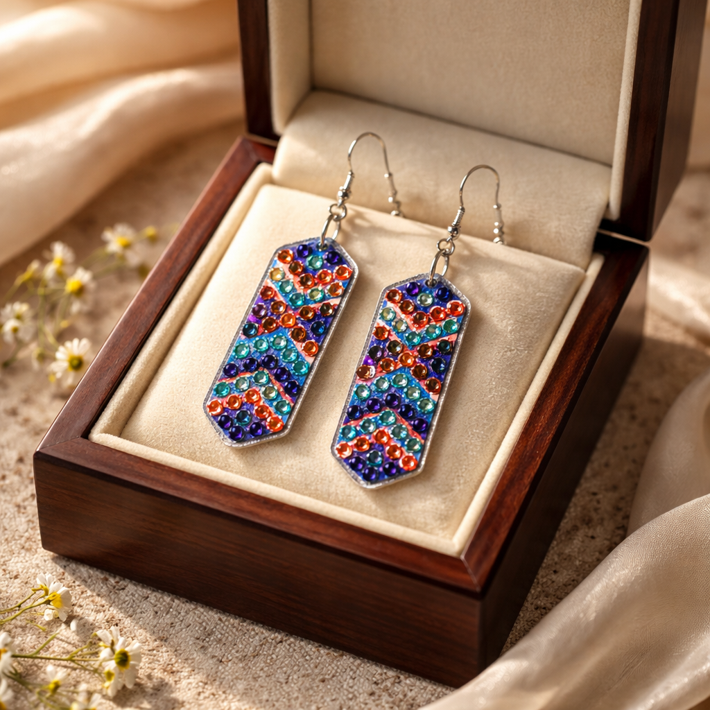 Diamond Art Rectangular Dangle Earrings-3 – Multicolor Gemstone Acrylic Wire Earrings