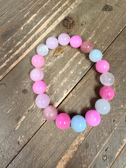 Pastel Dyed Jade Beaded Bracelet – Soft Pink &amp; Blue Gemstone Jewelry