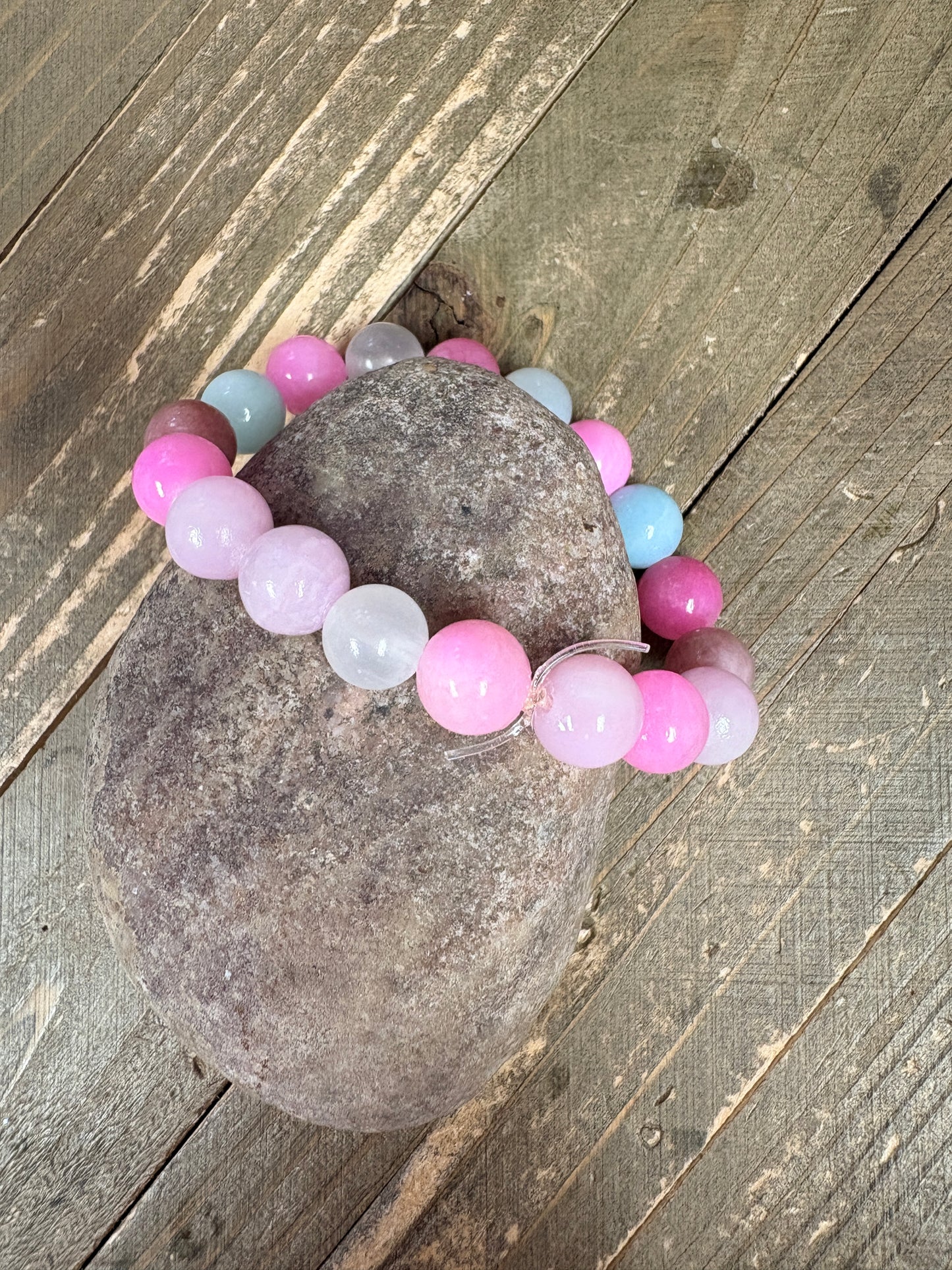 Pastel Dyed Jade Beaded Bracelet – Soft Pink &amp; Blue Gemstone Jewelry