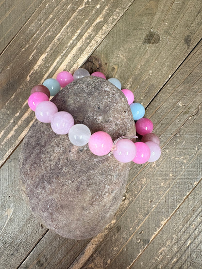 Pastel Dyed Jade Beaded Bracelet – Soft Pink &amp; Blue Gemstone Jewelry