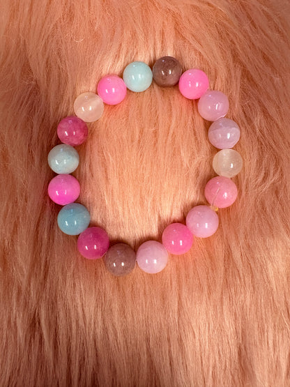 Pastel Dyed Jade Beaded Bracelet – Soft Pink &amp; Blue Gemstone Jewelry