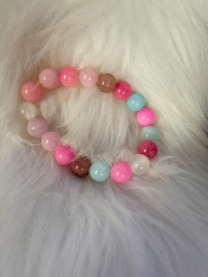 Pastel Dyed Jade Beaded Bracelet – Soft Pink &amp; Blue Gemstone Jewelry