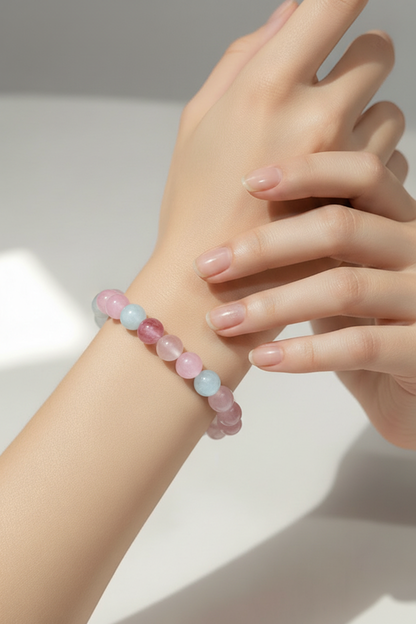 Pastel Dyed Jade Beaded Bracelet – Soft Pink &amp; Blue Gemstone Jewelry